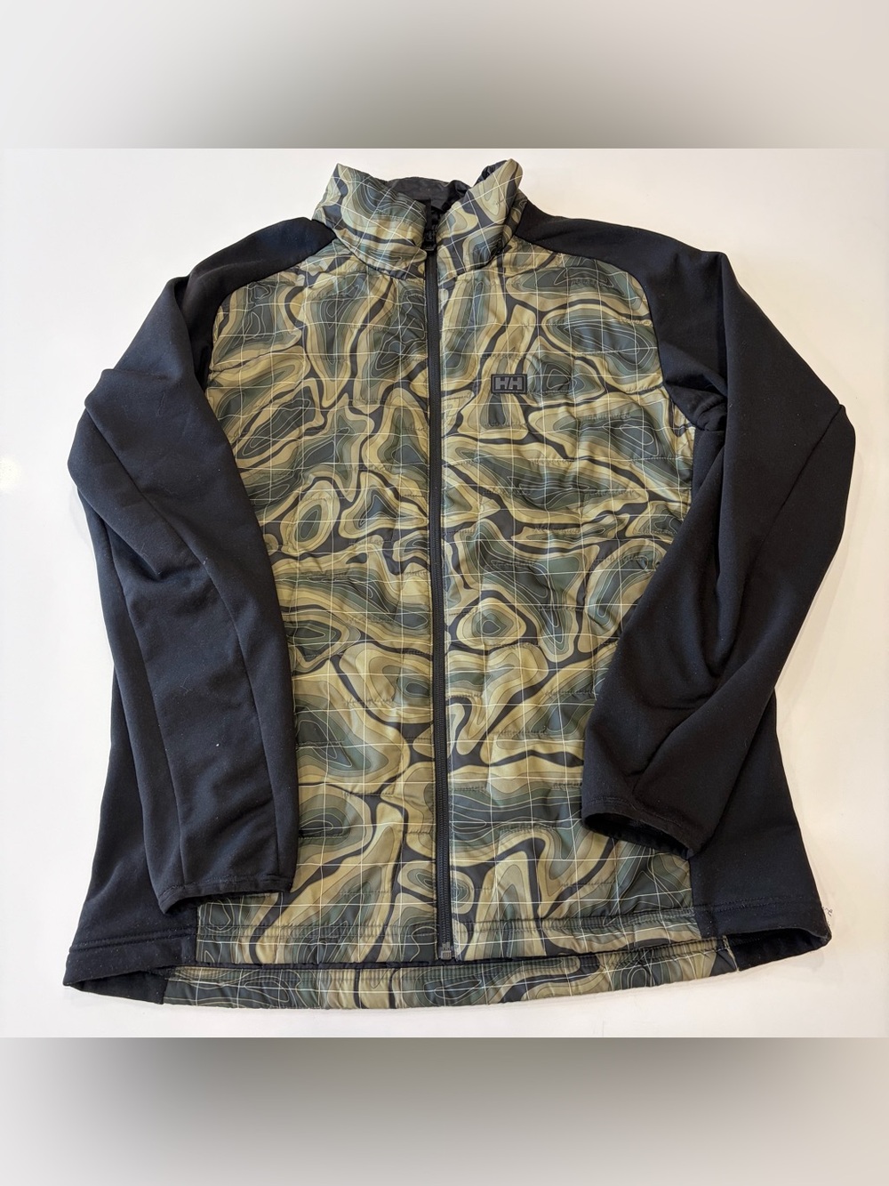 Men’s Large Helly Hansen Patterned Front Black Sleeve Full-Zip Jacket